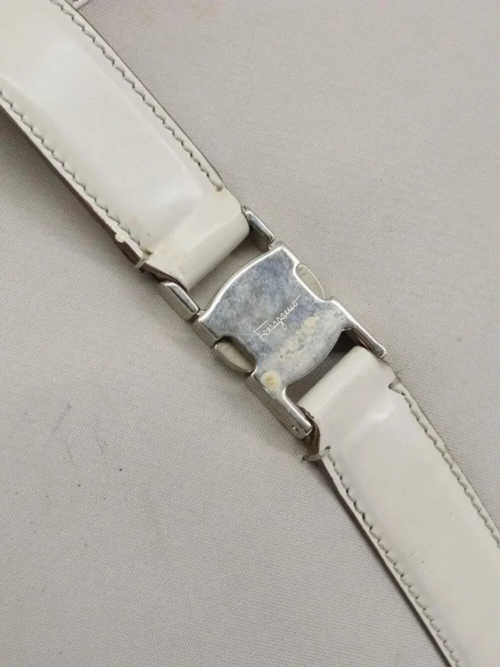 Salvatore Ferragamo Shoulder Bag Nylon Gray Silver Auth bs32334